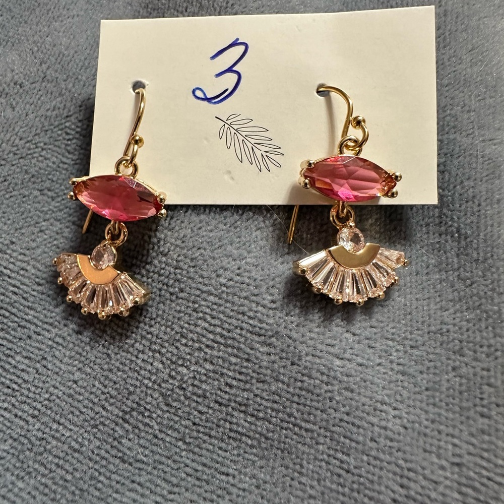 YSM Designs Art Deco Inspired Gold and Pink Crystal Earrings